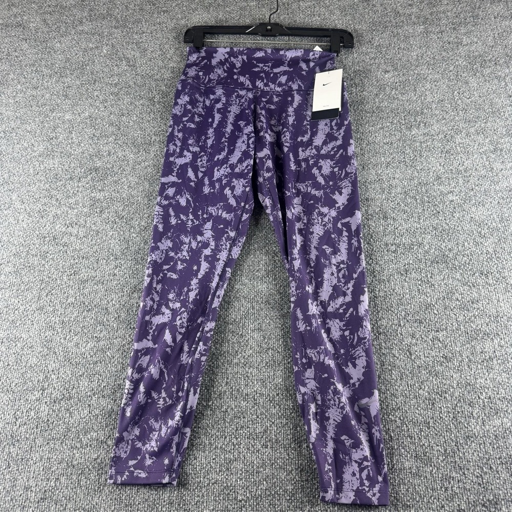 Nike One Leggings Womens M Purple Camo Dri-FIT‎ High Rise 7/8 Ankle Training Gym